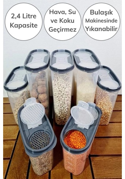 2 Kapaklı Ölçekli Erzak Kuru Gıda Saklama Kutusu Kabı 2,4 Litre-sa940 Belirtilmemis