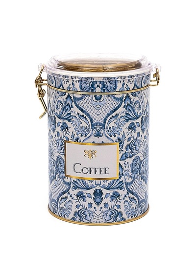 Azulejos Coffee Desenli Kilitli Kapaklı Yuvarlak Metal Kutu, 10.5 X 15 Cm, 1.1 Lt