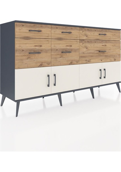 Hyperion Konsol Tek Raflı 6 Çekmeceli 4 Kapaklı 176x44x99 Antrasi Antrasit-aytaşı/çam Hyperion Konsol Tek Raflı 6 Çekmeceli 4 Kapaklı 176x44x99 Antrasi Antrasit-aytaşı/çam