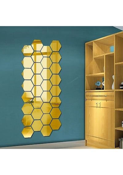Yapışkanlı Akrilik Gold Ayna Seti 12 Adet Altın