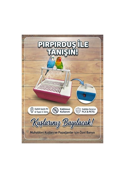 Pırpırduş Bataryalı Kuş Banyosu & Mini Şelale - Pırpırduş Bataryalı Kuş Banyosu & Mini Şelale Gold Beyaz