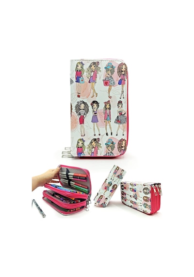 Kalem Kutusu Model Kızlar Moda Fashion Kawai Organizer Kalemkutu Vegan Deri Üç Bölmeli Kalemlik Beyaz - Çok Renkli Kalem Kutusu Model Kızlar Moda Fashion Kawai Organizer Kalemkutu Vegan Deri Üç Bölmeli Kalemlik Beyaz - Çok Renkli