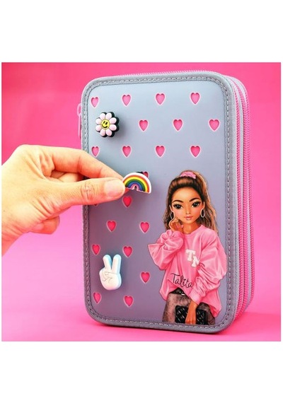 Top Model 3 Katlı İçi Dolu Kalem Çantası Silicone Pins 413478 Çok Renkli