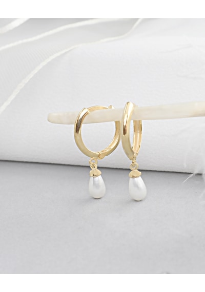 Brezza Lusso Jewelry 18k Serie Oro Hakiki İnci Halka Minimal Gümüş Küpe