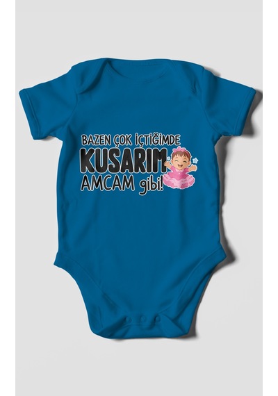 Morivokids Amcaya Özel Kısa Kollu Bebek Body %100 Pamuk Zbn184-kk Koyu Mavi