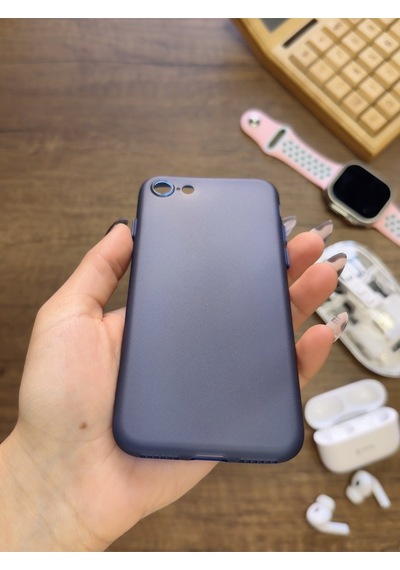 Apple iPhone 7 Uyumlu Süper İnce Mat Ultra Thin Silikon Kılıf Lacivert