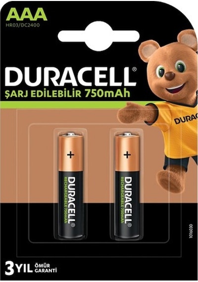 İNCE 750 MA ŞARJLI AAA 2Lİ PİL DURACELL HR03/DC2400