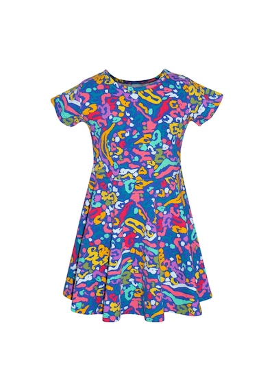 Lovetti Kız Çocuk Abstract Leopard Desen Kısa Kol Kloşe Etek Elbise 5910-154 Çok Renkli