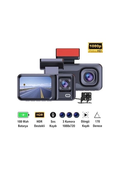 32gb Uyumlu 3 Kameralı Araç İçi Güvenlik Kamerası 1080p Kayıtlı Gece Görüşlü G Sensörlü