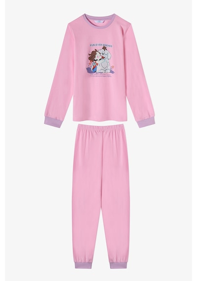 Penti Kız Çocuk Pembe Fur-ever Friends Pamuklu Uzun Kollu 2li Pijama Takımı