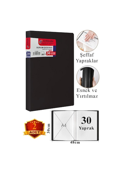 Siyah Sunum Dosyası 30 Lu 2 Adet Poşet Dosyalı Katalog Dosyası 30 Poşetli Kendinden Dosya Plastik Kapaklı