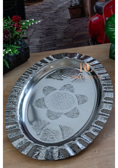 430 Kalite Krom Çelik Çirtikli Kayık 1 Adet Servis Tabağı 35 Cm İskender, Kebap, Pilav Ve Salata Sunum Tabağı Gümüş