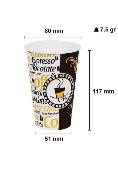 12 Oz Plastik Kapaklı Karton Latte Bardak 300 Ml - 100 Adet Siyah