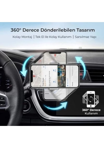 Saiji T2 Araç İçi Telefon Tutucu Havalandırma Klipsli 360 Dönebilen Universal Uyumlu Diğer