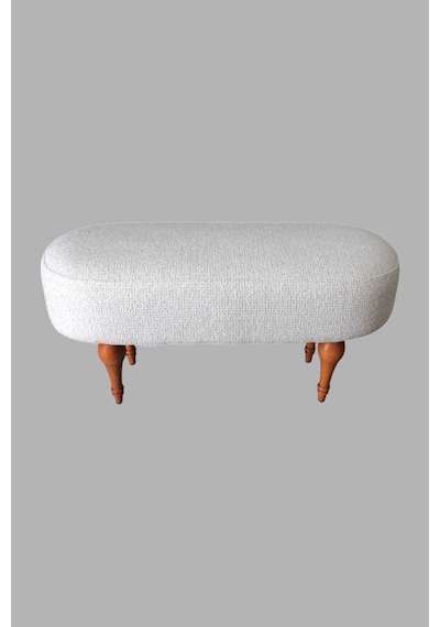 Dikdörtgen Puf Craft Bukle Şönil Kumaş Ahşap Ayaklı Modern Tasarım Krem