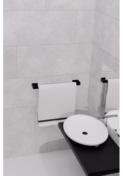 Dione Store Metal Parlak Siyah Metal Havluluk, Yapışkanlı Tasarım, Banyo Askısı Gri