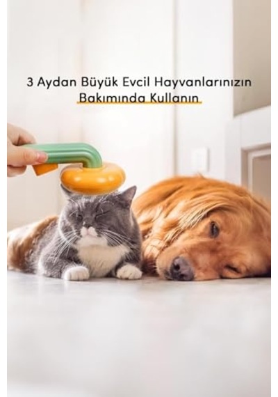 Gobypet Otomatik Temizlenen Pet Tarağı, Basmalı Sistem, Çelik İğneli, Ergonomik Sap Turuncu