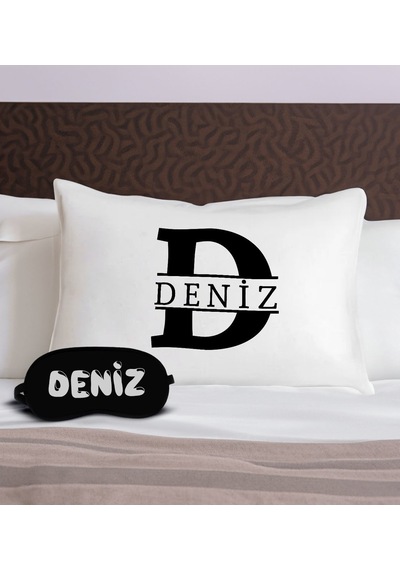 Bk Gift Kişiye Özel İsimli Pamuklu Yastık Kılıfı Ve Göz Bandı Uyku Seti-3, Tasarım Ev Tekstili, Uyku Bandı, Ev Hediyesi