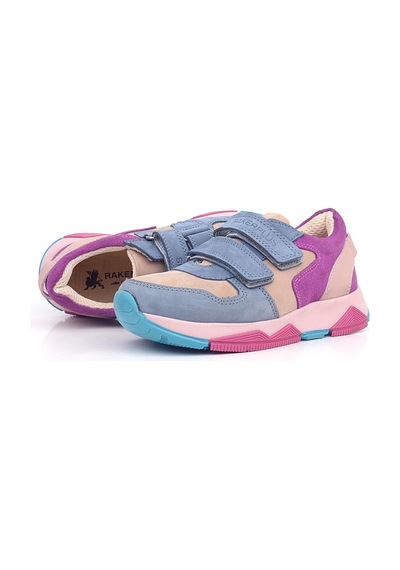 Rakerplus Hakiki Deri Pudra Mavi Fuşya Çocuk Sneakers Spor Ayakkabı Pudra