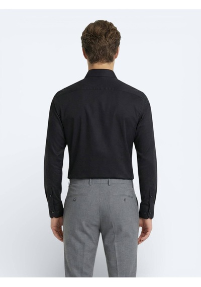 Kip Siyah Düz Slim Fit Uzun Dokuma Klasik %100 Pamuk Gömlek