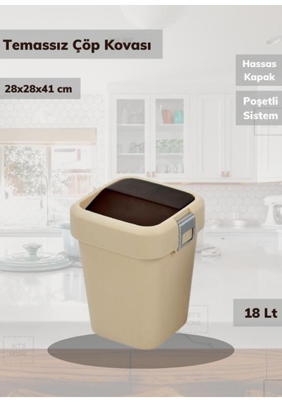 Çöp Kovası Bas Çek Mutfak Banyo Çöp Kutusu Bej 18 Litre