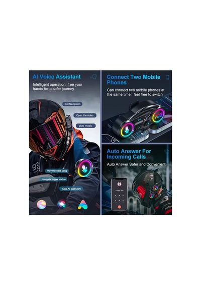 Ers Y13 Motor Kask Kulaklık Rgb Modlu Radyolu Motosiklet Kulaklık 5.3 Bluetooth Intercom