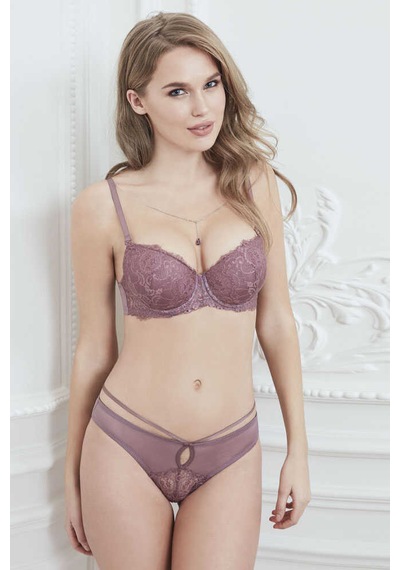 Man4774 1015 Anıl İç Giyim Kadın Balenli Destekli Dolgulu Askıları Çıkabilen Yaka Detaylı Çıkabilen Yaka Aksesuarlı Dantelli Sütyen Ve Slip Takım 4774 Çok Renkli