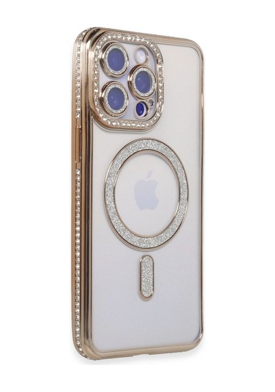 Apple İphone Uyumlu 15 Pro Max Kılıf Joke Simli Magneticsafe Kılıf - Gold Çok Renkli