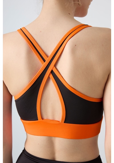 Tommy Life Neon Oranj Çapraz Sırt Detaylı Slim Fit U Yaka Pedli Kadın Spor Büstiyer - 97121 Turuncu
