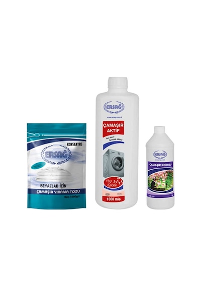Ersağ Beyaz Çamaşır Yıkama Tozu 1 KG + Çamaşır Aktif 1 L + Çamaşır Kokusu 500 ML
