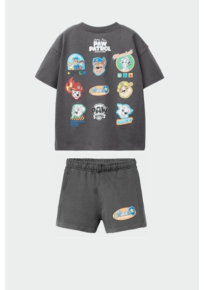 Erkek Çocuk Pamuklu Baskılı Tshirt Ve Şort Alt Üst Takım Antrasit