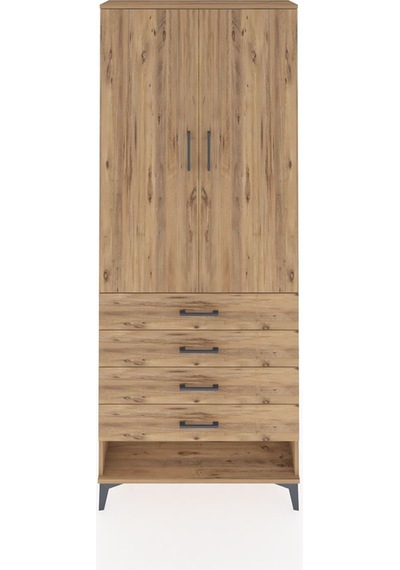 Arges Dolap 2 Raflı 4 Çekmeceli Tek Askılı 88x30x221 Çam-çam Çam