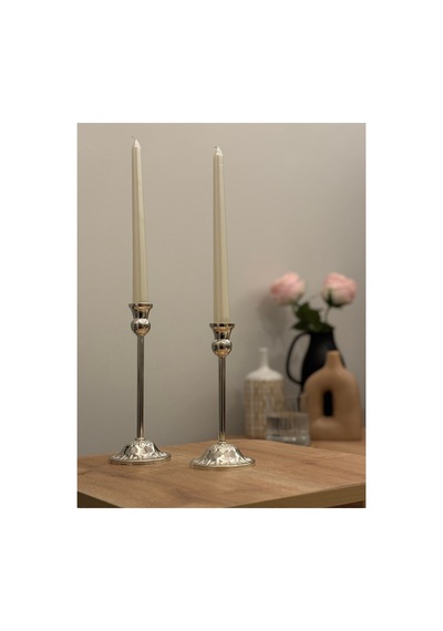 Rustik Model Gümüş Rengi 2'li Şamdan & Mumluk Seti Gümüş - 805784881 Gümüş