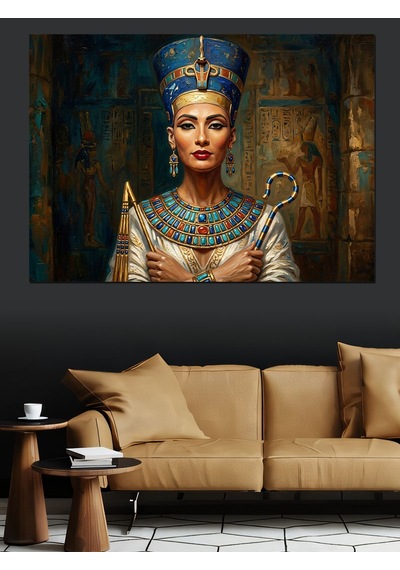 Mısır Kraliçesi Nefertiti Altın Portre Dekoratif Kanvas - Mdf Ahşap Tablo
