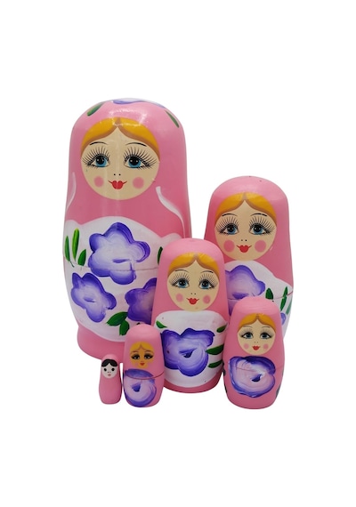Ahşap Matruşka Bebek Altılı Set Açık Pembe No.2