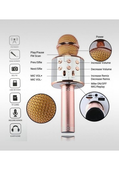 Kişiye Özel Bluetooth Karaoke Mikrofon Ve Hoparlör - Pembe