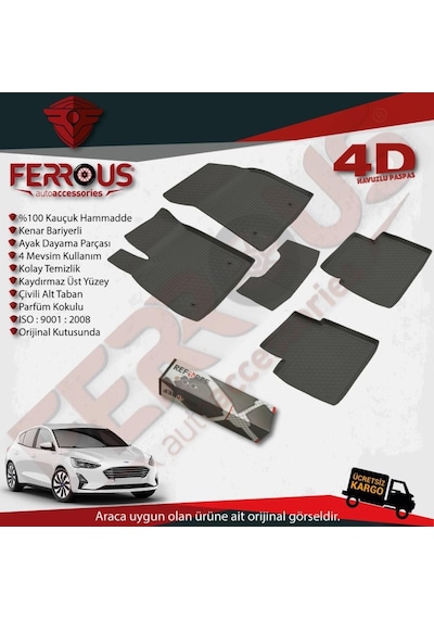 Turkmenaksesuar Ford Focus 5 Refref 4D Havuzlu Kauçuk Paspas 2019 Ve Üstü Siyah