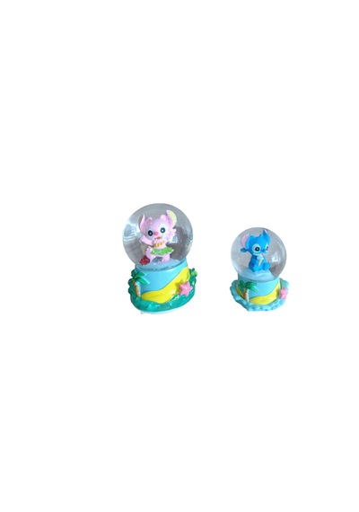 9cm-6cm Sarı Altlıklı Işıklı Mavi Renk Ve 11cm X7 Cm Pilli Pembe Işıklı Hediyelik-dekoratif 2 Li Stitch Kar Küresi 11x9