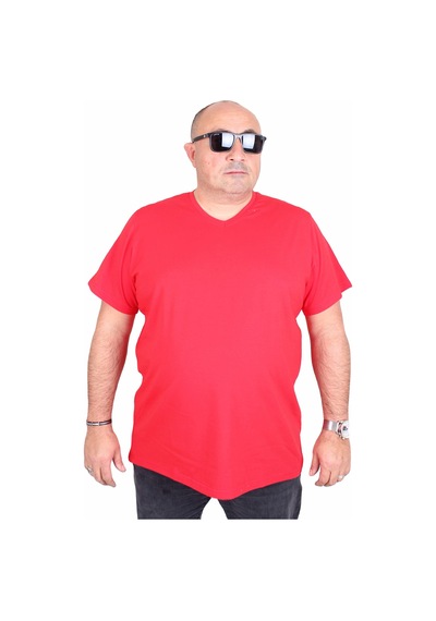 Moc Grande Mocgrande Erkek Büyük Beden Likralı Basic V Yaka Tişört 11170 Kırmızı Kırmızı