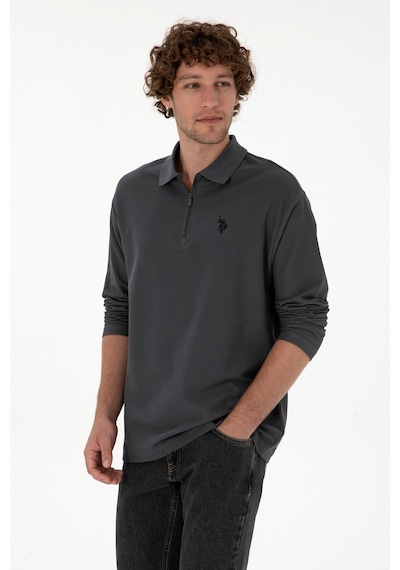 U.S. Polo Assn. Erkek Comfort Fit Yarım Fermuarlı Antrasit Sweatshirt 50313754-VR006