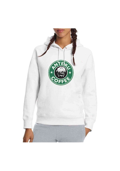 Anime Tokyo Ghoul Anteiku Coffee Baskılı Beyaz Kadın Kapşonlu Sw (534764608)