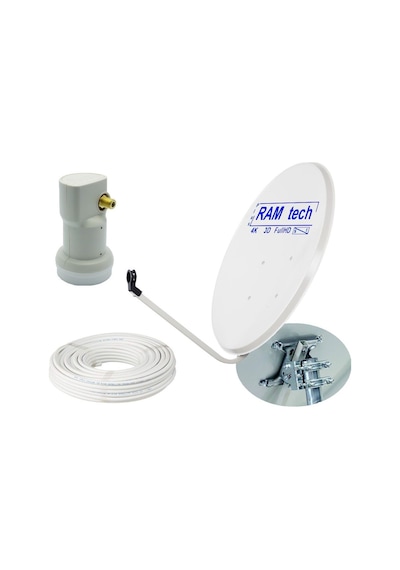 70 cm Ofset Çanak Anten Full Set+Montaj Ayağı +Tekli Lnb+ 25 Metr