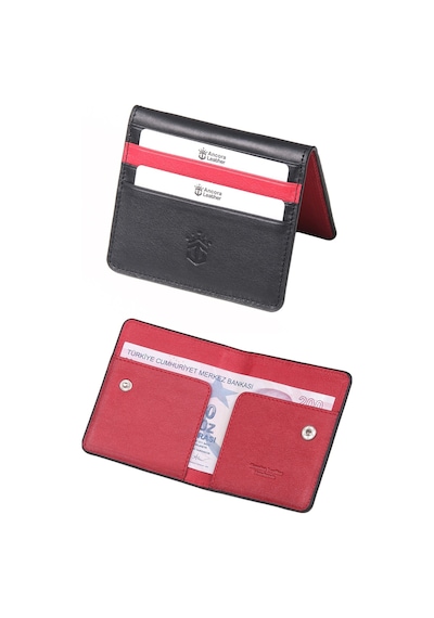 Ancora Leather Hakiki Deri Para Bölmeli Çıtçıtlı Portföy-unisex-26210 Siyah - Kırmızı