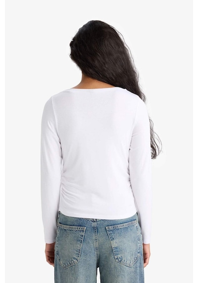 Defacto Slim Fit Dar Kesim Kayık Yaka Uzun Kollu Tişört F9029ax25auwt83 Beyaz