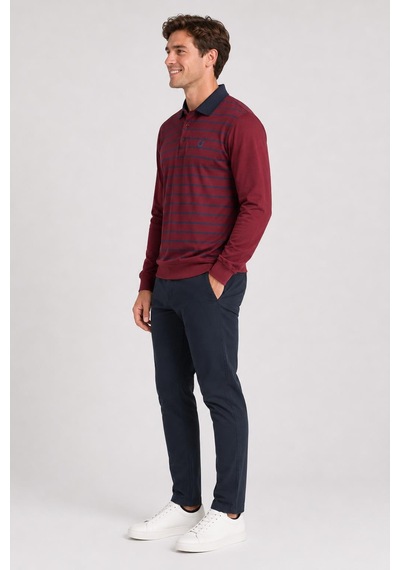 Alexandergardi Çizgili Polo Yaka Sweatshirt Haki