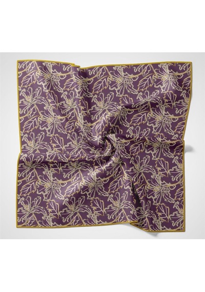 Silk Home Pamuk Polyester Soft Eşarp Violet Zemin Krem-hardal Lilyum Desenli Kaymaz Tok Duruşlu 90x90 Çok Renkli