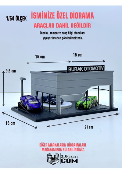 1/64 Ölçekli Gri Renk Showroom Tasarımlı Diorama Araç Sergileme Garajı 3d Baskı