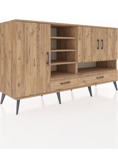 Kronos Konsol 8 Raflı 2 Çekmeceli 3 Kapaklı 176x59x99 Çam-çam Çam-çam