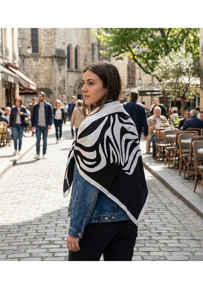 Zebra Akışı Desen 90x90cm Eşarp/fular Siyah