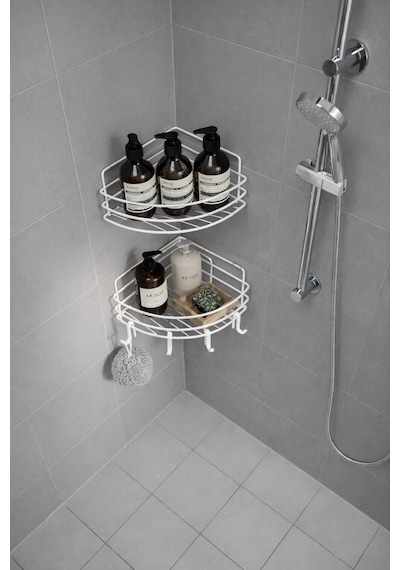 Sas Haus   Tek Katlı Köşe Duş Rafı Kancalı Banyo Şampuanlık & Organizer 2 Adet Beyaz Tk-01 beyaz